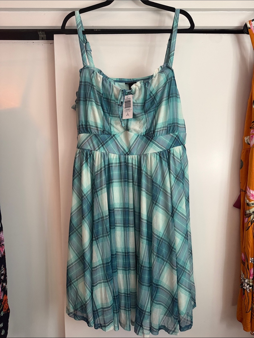 torrid Aqua Plaid Midi Sundress with Spaghetti Straps